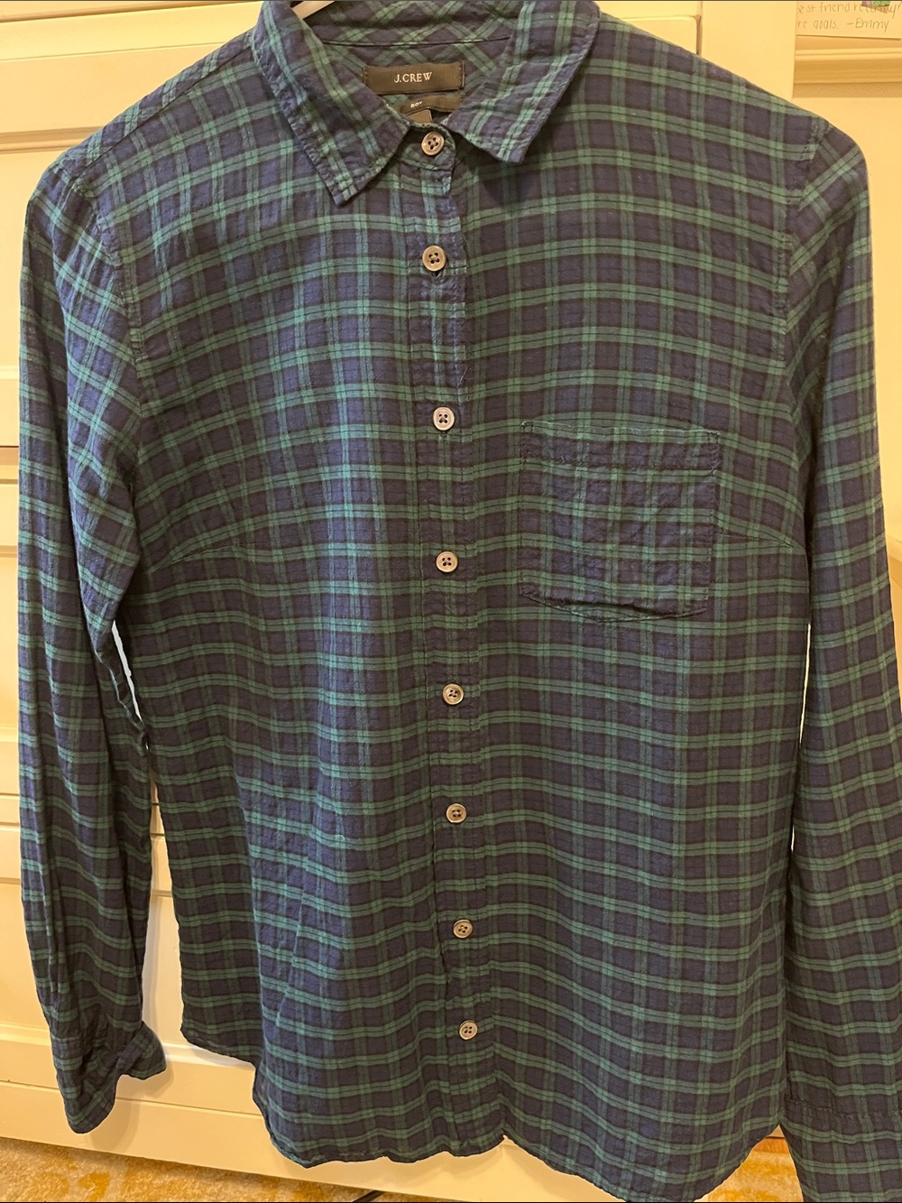 J. Crew Blue and Teal Plaid Button-Down Shirt